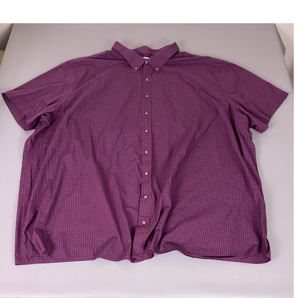 HB Button Down Shirt Men's 6XL Gingham Purple Navy Blue Short Sleeve Big & Tall